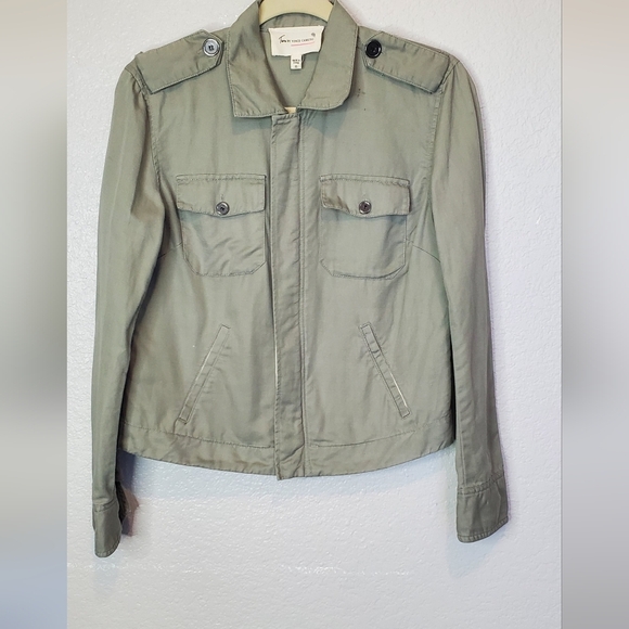 Linen & Cotton Olive Green Utility Cargo Jacket By Two Vince Camuto Size XS - Picture 1 of 7